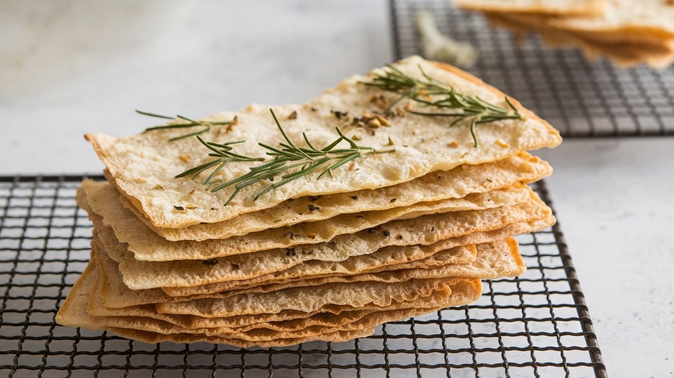 Homemade rosemary sourdough lavosh crackers